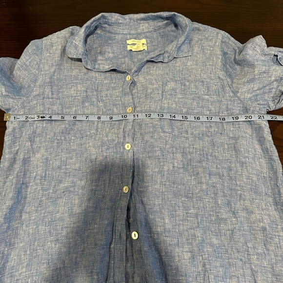 Christian Siriano 100% Linen Button-Up Shirt Women SZ L Light Blue Short Sleeve - Picture 4 of 6